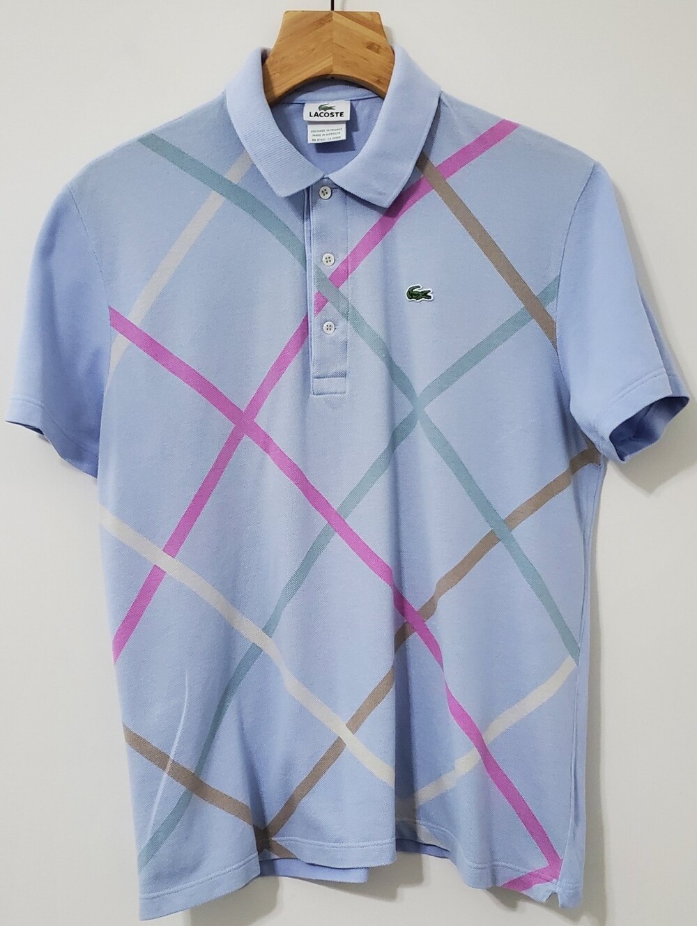 Lacoste Diamond Pattern Cotton Pique Polo Shirt Sky Blue Mens Medium
